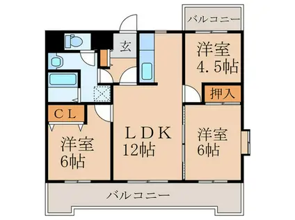 リファレンス県立大前II(3LDK/5階)の間取り写真
