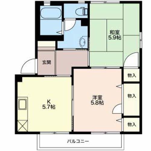 シェル・上池田B(2K/1階)の間取り写真