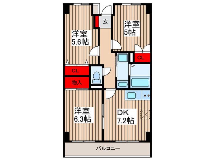 PLENDY堀崎公園(3DK/2階)の間取り写真