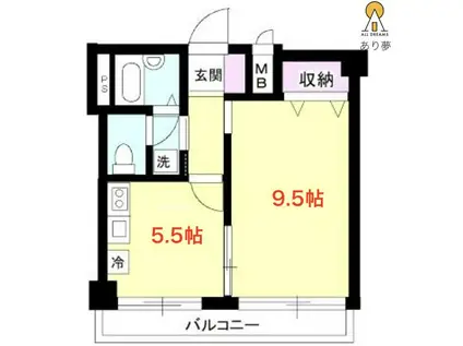 メゾン横浜沢渡 A棟(1DK/2階)の間取り写真