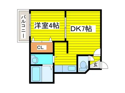 エア・フォルグ北大II(1DK/3階)の間取り写真