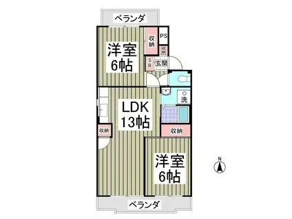 行田ハイツ2号棟 宮本(2LDK/1階)の間取り写真