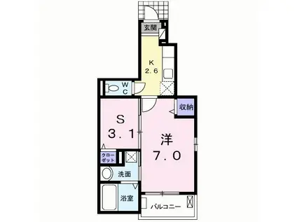アルコバレーノI(1SK/1階)の間取り写真