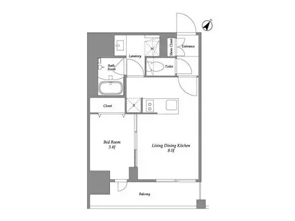 オープンブルーム伊勢佐木町(1LDK/7階)の間取り写真