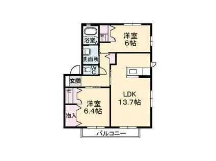 グランマスト爪崎B棟(2LDK/2階)の間取り写真