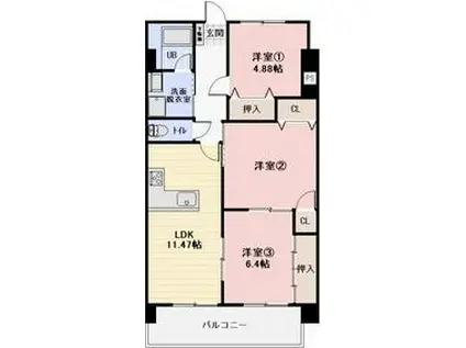 フェリース アイチ(3LDK/1階)の間取り写真