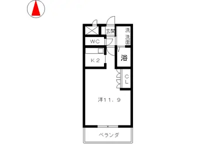モンブーシュII(1K/2階)の間取り写真