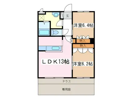 MIRADOR YAMAKA(2LDK/2階)の間取り写真