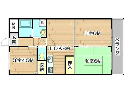 タウンコート鶴(3DK/4階)の間取り写真