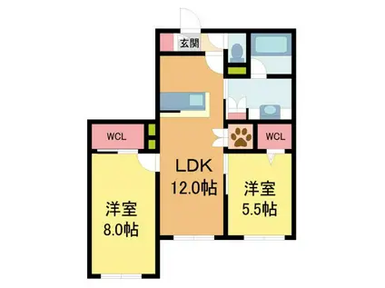 西宮市門前町ヘーベルメゾン(2LDK/1階)の間取り写真