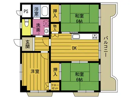 第2若草ビル(3DK/4階)の間取り写真