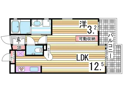 ワコーレヴィータ五色山(1LDK/2階)の間取り写真