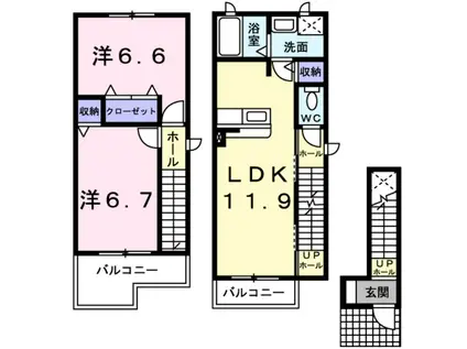 ティアラ・コートB(2LDK/2階)の間取り写真