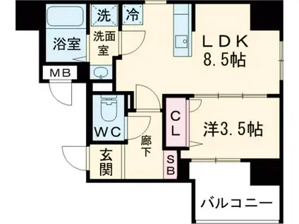 ディアレイシャス湊川公園(1LDK/7階)の間取り写真
