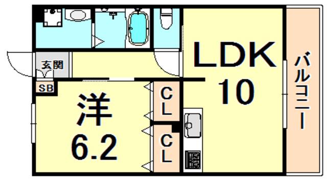レジェンダリー甲子園浦風町(1LDK/5階)の間取り写真