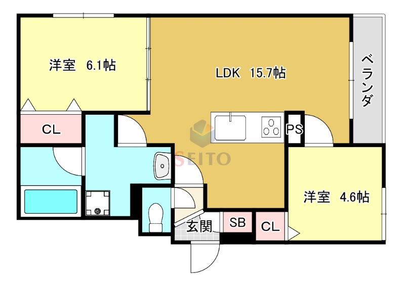 クラシスト三津屋南(2LDK/1階)の間取り写真