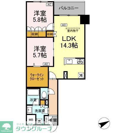 サンジョイアゼロ(2LDK/7階)の間取り写真