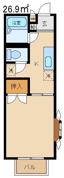 サンシティーコーポ浜尻(1K/2階)の間取り写真