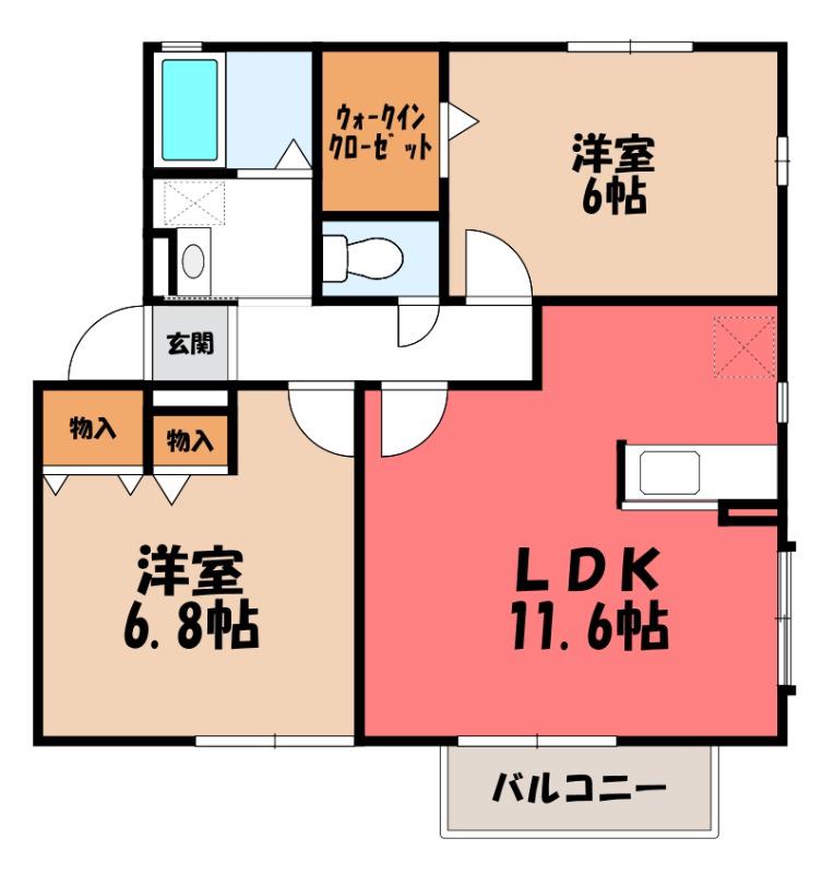 エクレーレB(2LDK/1階)の間取り写真