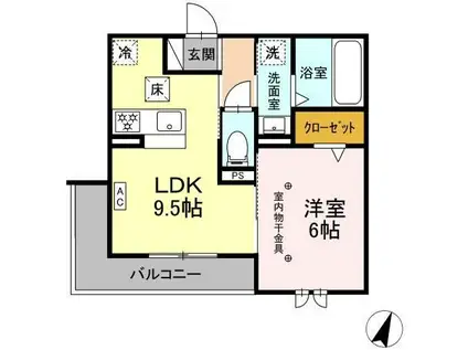 プール リアン(1LDK/1階)の間取り写真