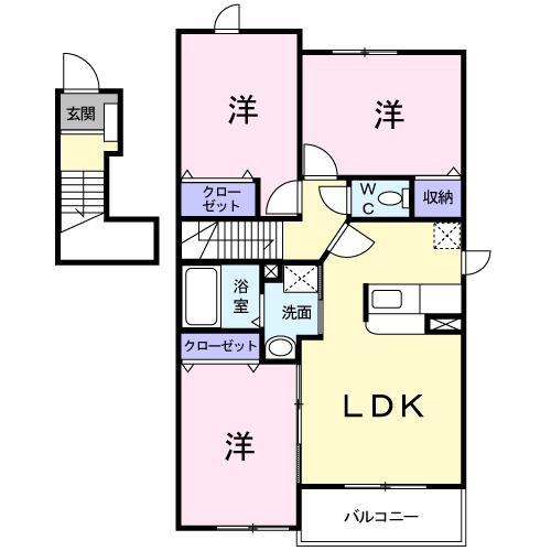 フラン・ディーア B(3LDK/2階)の間取り写真
