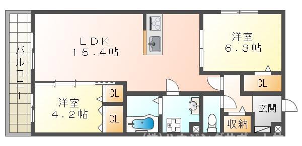 ヴィヴァレス明石(2LDK/3階)の間取り写真
