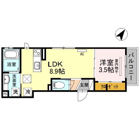 ディアコート中道8(1LDK/1階)の間取り写真