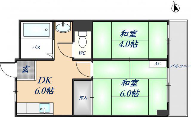 プレアール枚岡(2DK/5階)の間取り写真