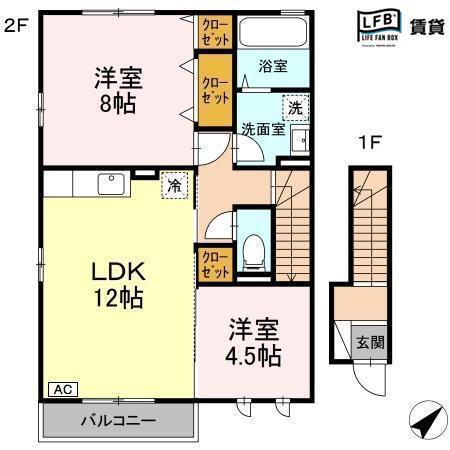 セジュール清瀬B棟(2LDK/2階)の間取り写真
