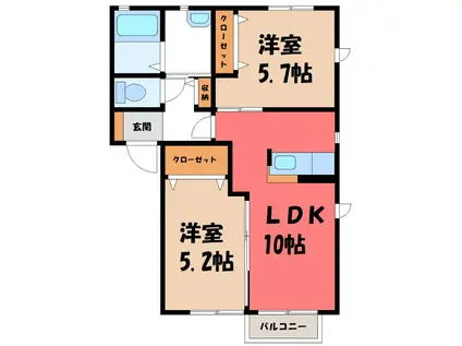 ヴィラ・ブルーノH棟(2LDK/1階)の間取り写真