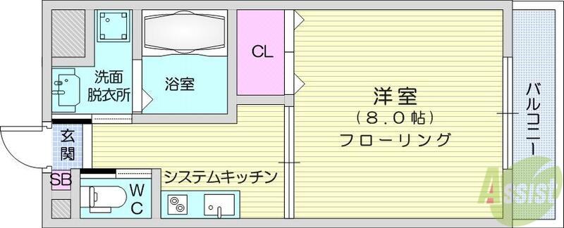 ロックウェル石名坂(1K/2階)の間取り写真