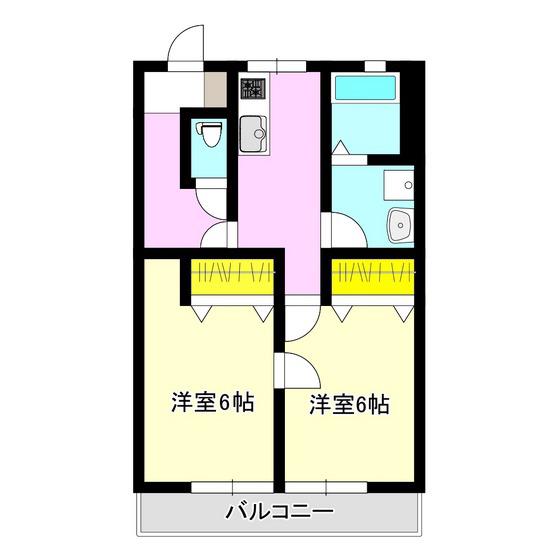 KABE・ホームズVI(2DK/2階)の間取り写真