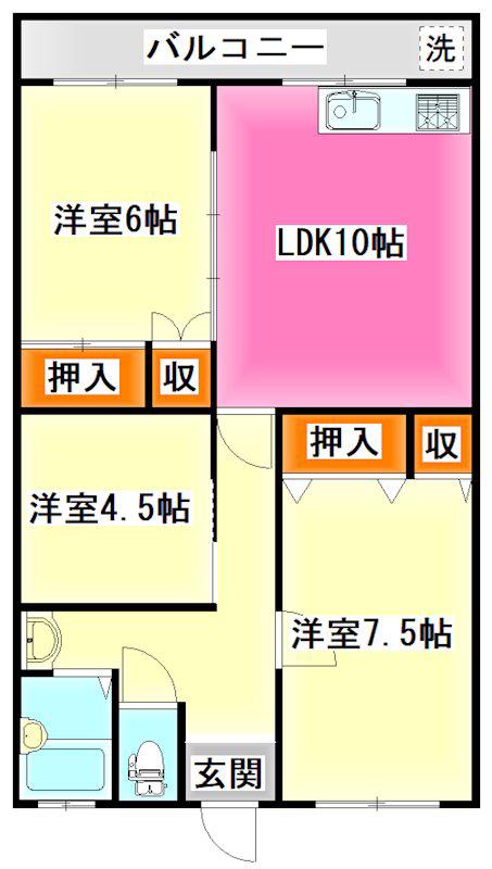石川ハイツII(3LDK/2階)の間取り写真