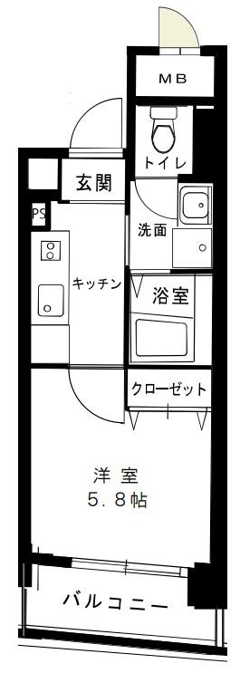 シャトーアスティナ高麗橋(1K/4階)の間取り写真