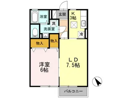 メゾンあづみの里B棟(1LDK/1階)の間取り写真