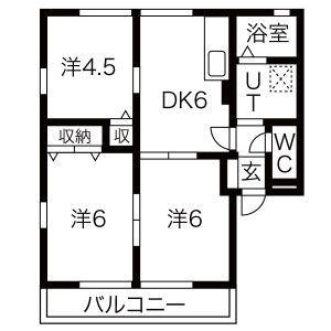 N.HラッキーハイツB(3DK/1階)の間取り写真
