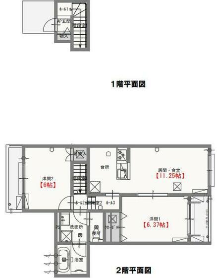 ヘゼリヒ(2LDK/2階)の間取り写真