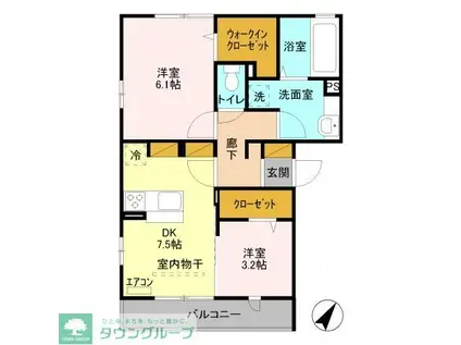 ブラウフォーゲル A(2DK/3階)の間取り写真