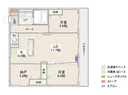 CRESCEND苗穂駅前(3LDK/2階)の間取り写真