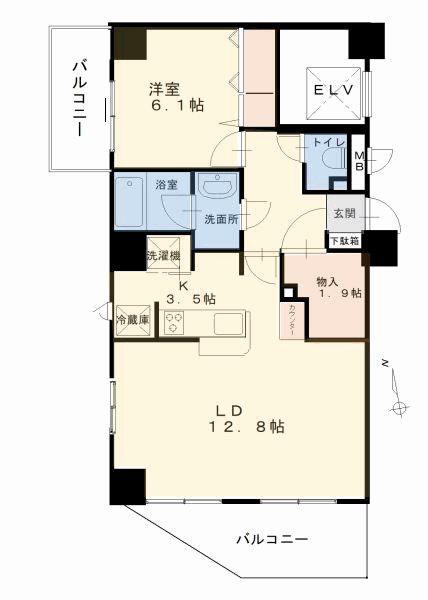 オアシスF棟(1LDK/2階)の間取り写真