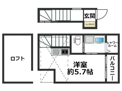 アリビア山手(ワンルーム/2階)の間取り写真