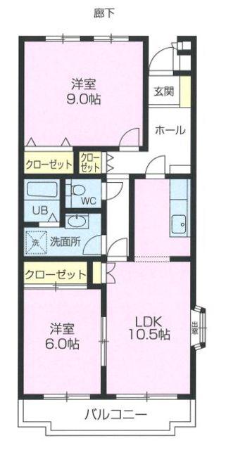 ルミエール横山(2LDK/4階)の間取り写真