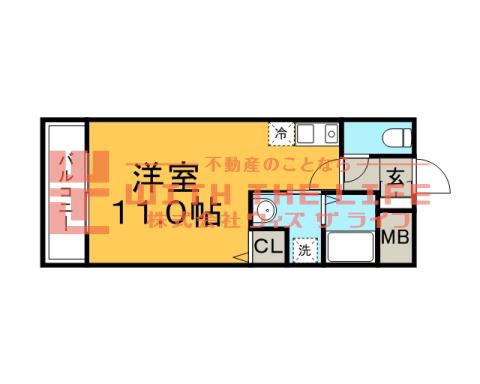 ヒルズ六ツ門(ワンルーム/4階)の間取り写真