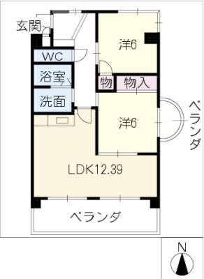 マリーヴィラII(2LDK/1階)の間取り写真