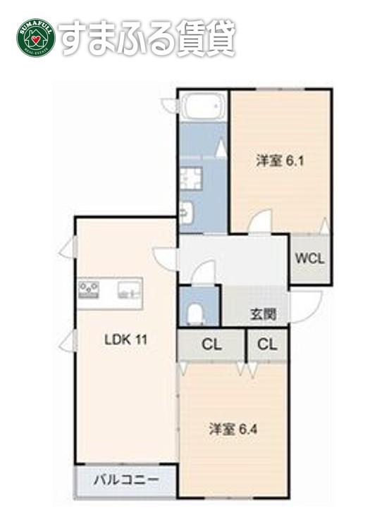 パークヒルズ亀沢(2LDK/2階)の間取り写真