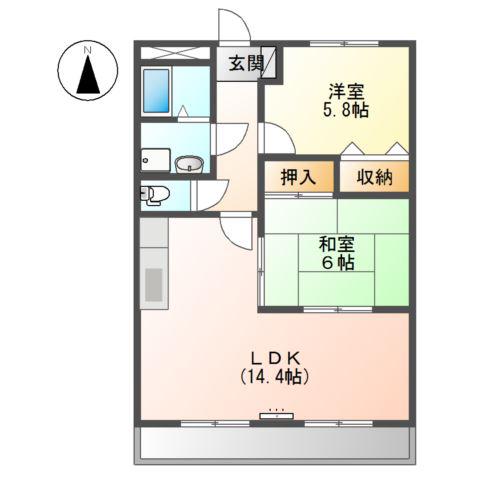 ノースフェザント(2LDK/2階)の間取り写真