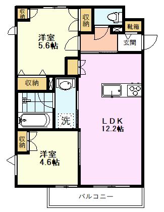 キャッスル国立(2LDK/3階)の間取り写真