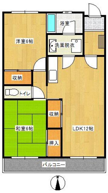 第2的野コーポ(2LDK/3階)の間取り写真