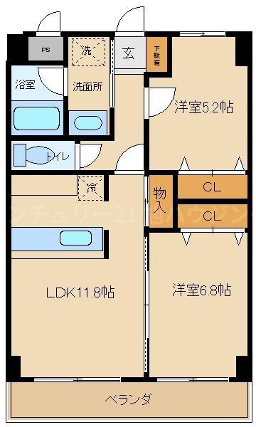 PURE CREST(2LDK/5階)の間取り写真