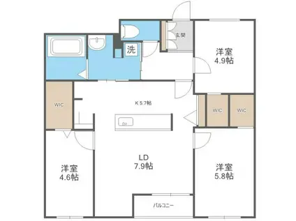 RITZ GRANDE 菊水上町(3LDK/5階)の間取り写真